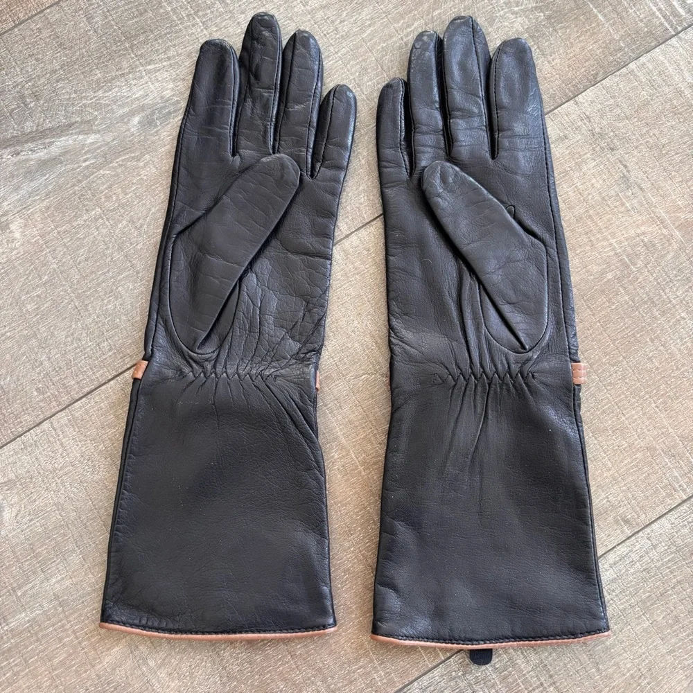 Nordstrom Tarnish Leather Gloves Black with Bows Women's Size Small